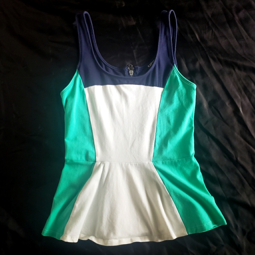 Pretty Navy, Aqua & White Color-block Peplum Top